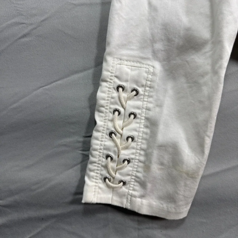 White House Black Market White Lace Up Side Moto Jacket Sz 8 Zip Front Biker